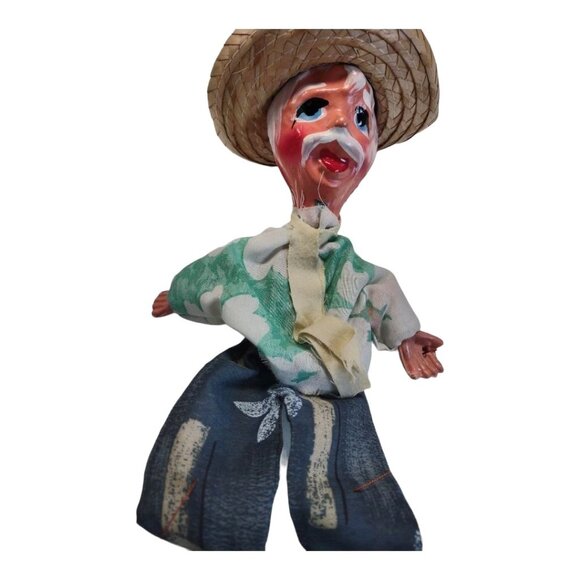 Vintage Old Mexican Man Handcrafted Marionette Puppet Toy Collectible - Picture 2 of 11